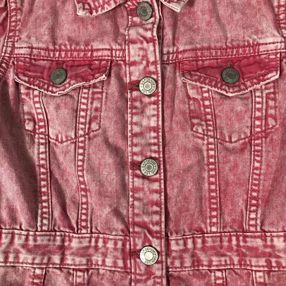 Gap Denim Dress Girls Size Medium Pink Acid Wash Short Sleeve Button Front